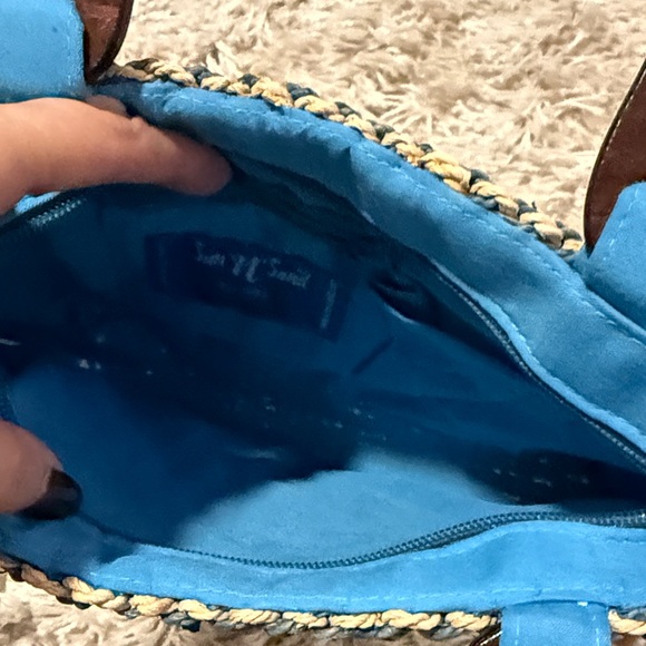 Blue & Tan Woven Tote Bag Women Beach Summer Straw Purse - Picture 5 of 5